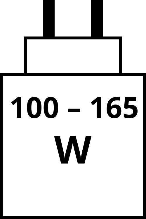 charger with power output range from 100 watts to 165 watts.