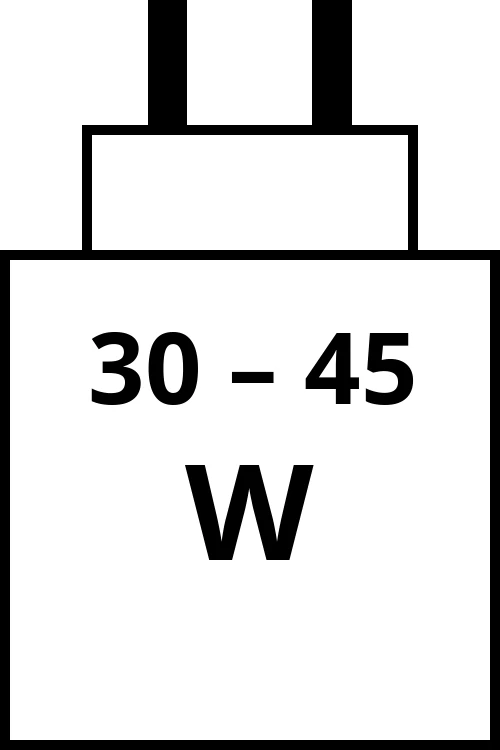 charger with power output range from 30 watts to 45 watts.