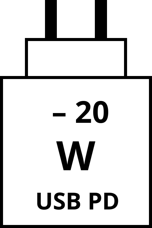Power Delivery charger with power output range from watts to 20 watts.