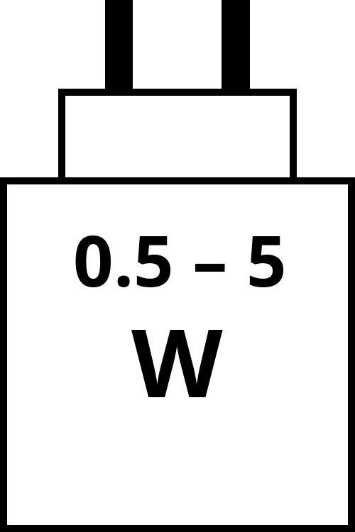 charger with power output range from 0.5 watts to 5 watts.