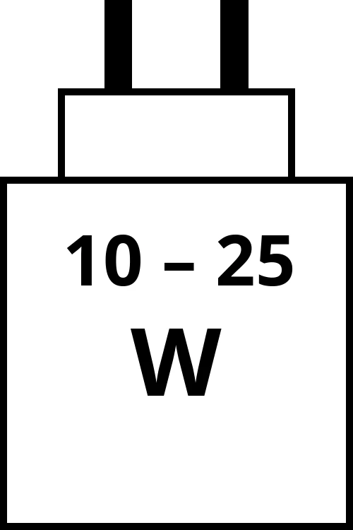 charger with power output range from 10 watts to 25 watts.